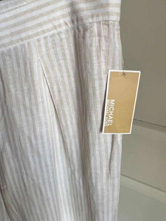 Michael Kors Cream and White Striped Wide Leg Pants