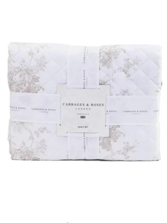 Cabbages & Roses White and Beige Floral Quilted Set