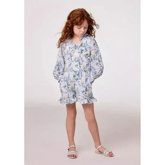 Janie and Jack Girls Floral Romper Jumpsuit Ruffle Collar Size 3T