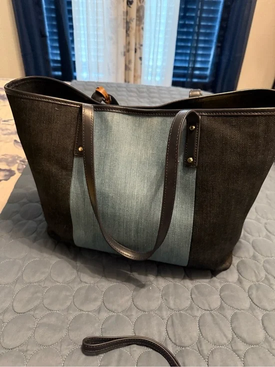 Michael Kors Two-Tone Denim Tote in Dark Blue and Light Blue