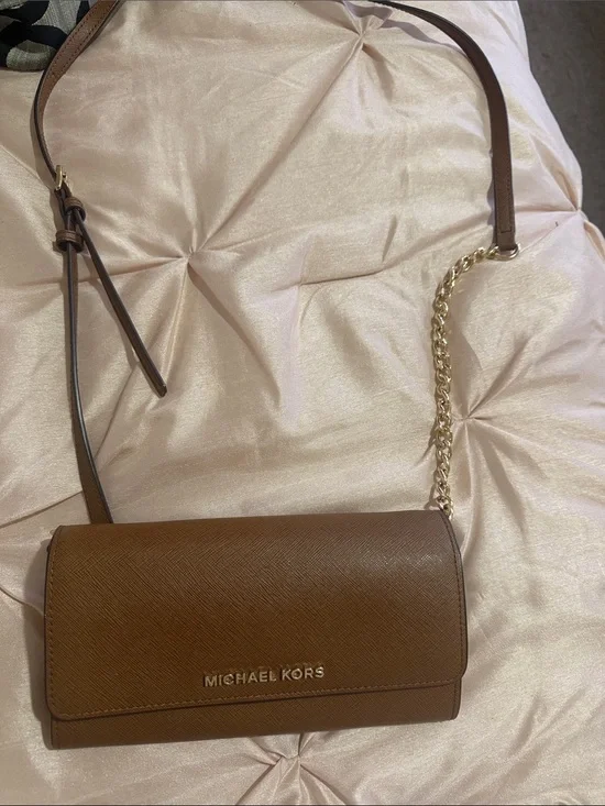 Michael Kors Tan Saffiano Leather Crossbody with Gold Chain