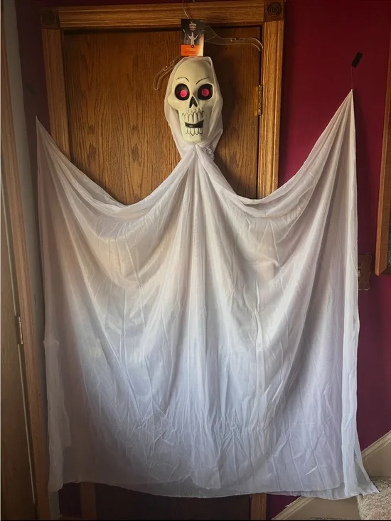 White Ghost Halloween Decoration with Skull Mask