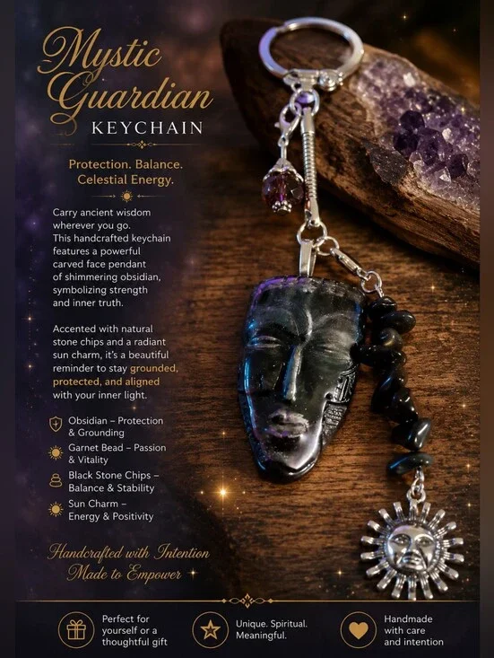 Keychain - Obsidian Black Spiritual Pendant