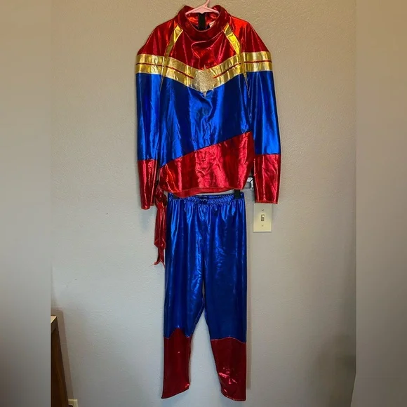 Captain Marvel Costume Girls Halloween Super Hero Sz L