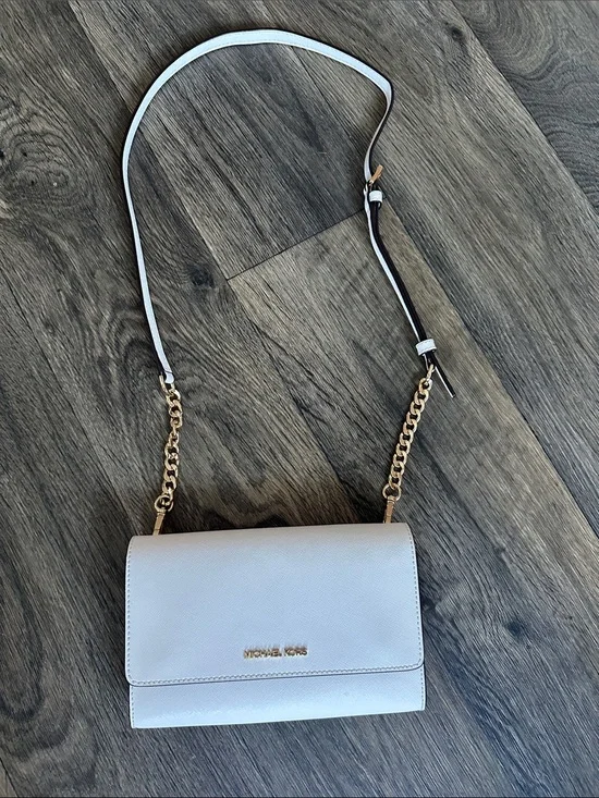 Michael Kors White Leather Chain-Strap Crossbody Bag