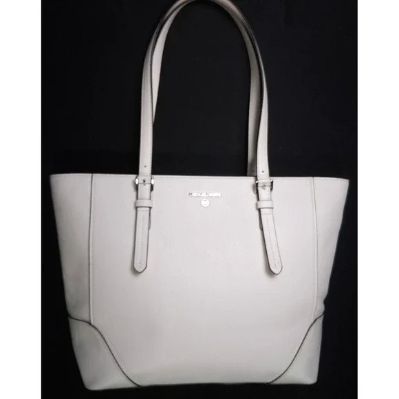 Michael Kors White Aria Large Pebble Leather Tote ,‎ Shoulder Bag 12 x 11 x 6