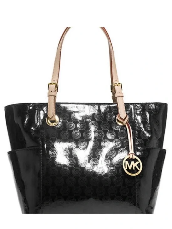 Michael Kors Black Patent with Neutral Leather Handles tote bag