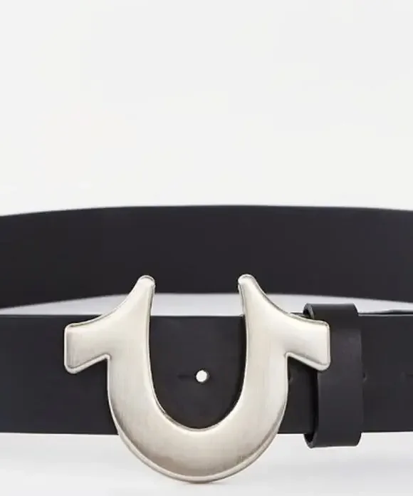 True Religion Mens Size 36 Belt Black Sage Heavy weight Horseshoe buckle exped.