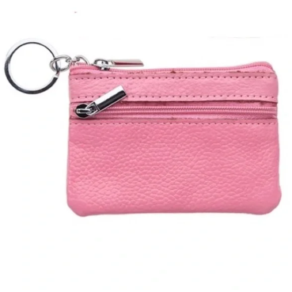 Pink Real Leather Coin Purse Key Ring