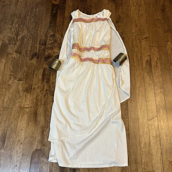 Rubie's Forum Greek Goddess Costume Girls L 12-14 Cream Pink Gold Roman Cuffs