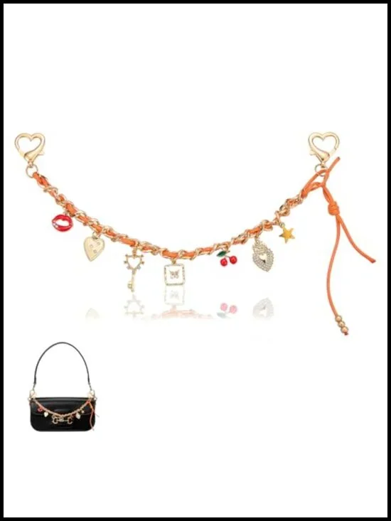 Leather Purse Charm Chain with Alloy Decorative Charms for Handbags Shoulder