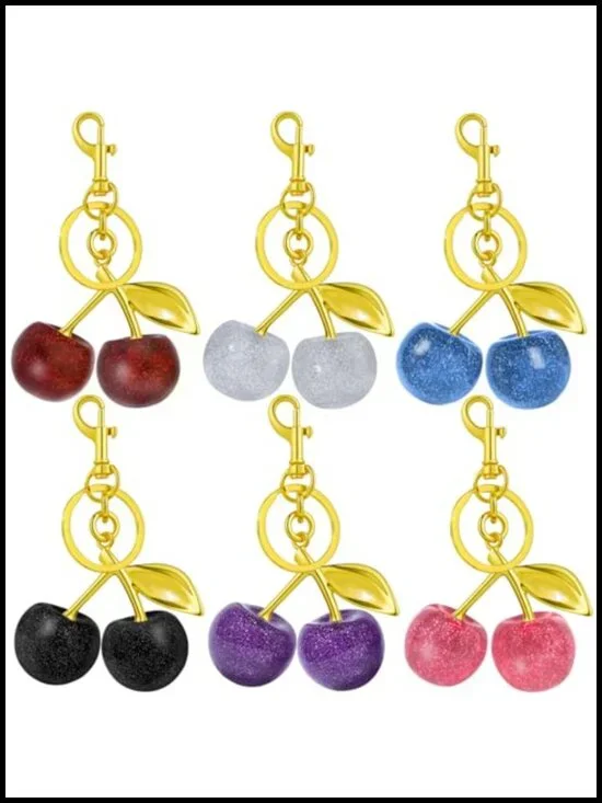 Glitter Cherry Keychain Set Bling Bag Charm for Women Handbag Accessories Resin