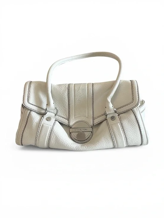 Vintage Y2K Michael Kors Leather Turn Lock Shoulder Bag Ivory Pebbled Satchel