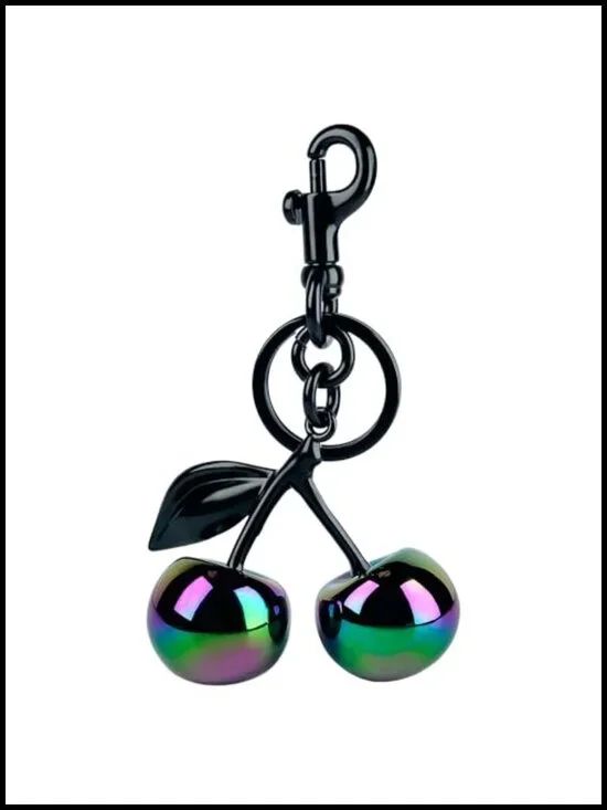 Cherry Bag Charm with Key Ring and Clip, Cute Resin and Metal Keychain for