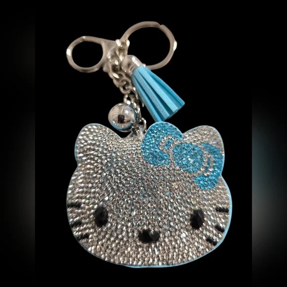 Hello Kitty Rhinestone Bag Charm Keychain with Blue Bow