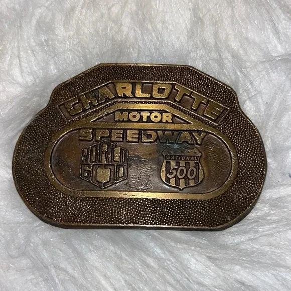 Charlotte motor speedway world gold national 500 belt buckle vintage