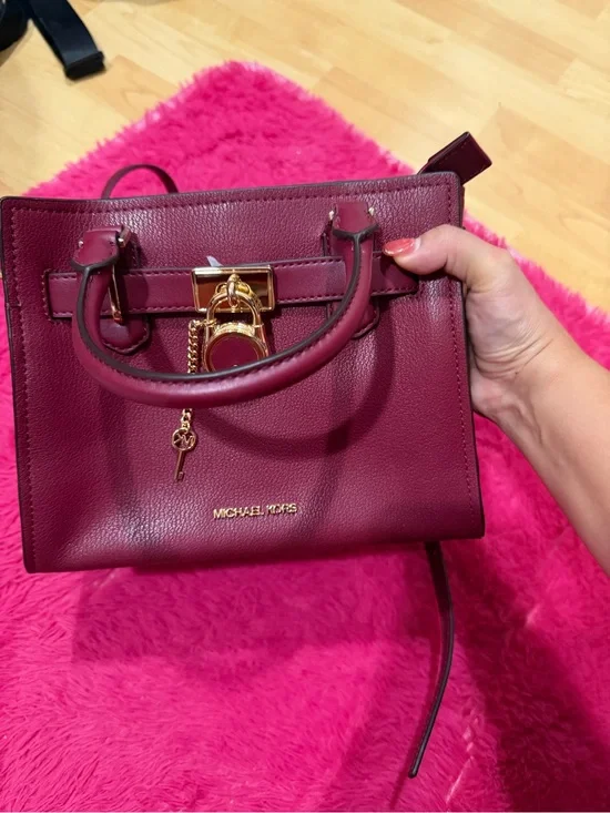 Michael Kors Merlot Pebbled Leather Satchel with Gold Hardware