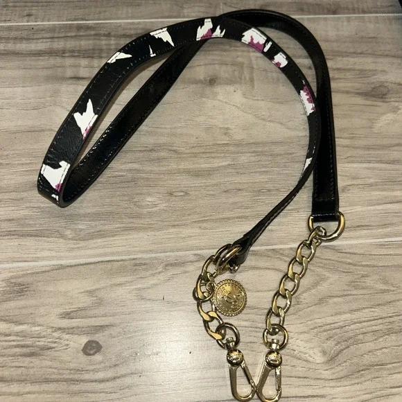 Juicy Couture Black Patent Leather Purse Strap Gold Chain Medallion Charm Handle