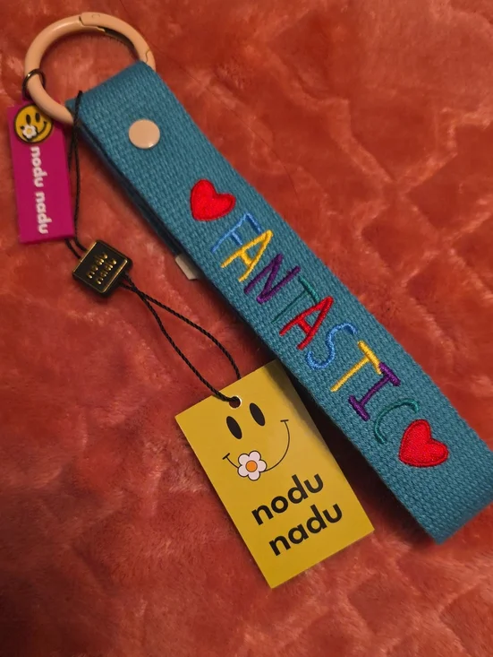 'FANTASTIC' Teal Embroidered Keychain Wristlet Nwt Nodu Nadu