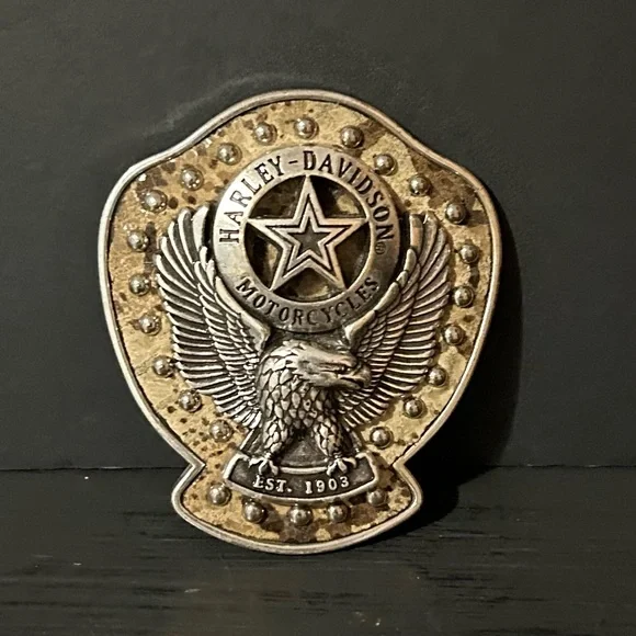 Rare Vintage Harley Davidson Fat Boy Star Snakeskin Biker Belt Buckle