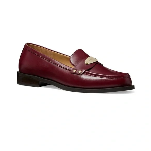 ⭐️Michael Kors Leather Loafers in Dark Berry w/Silver Metal Logo Size 7.5⭐️