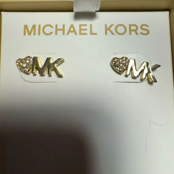 Michael Kors Gold Heart Initial Earrings