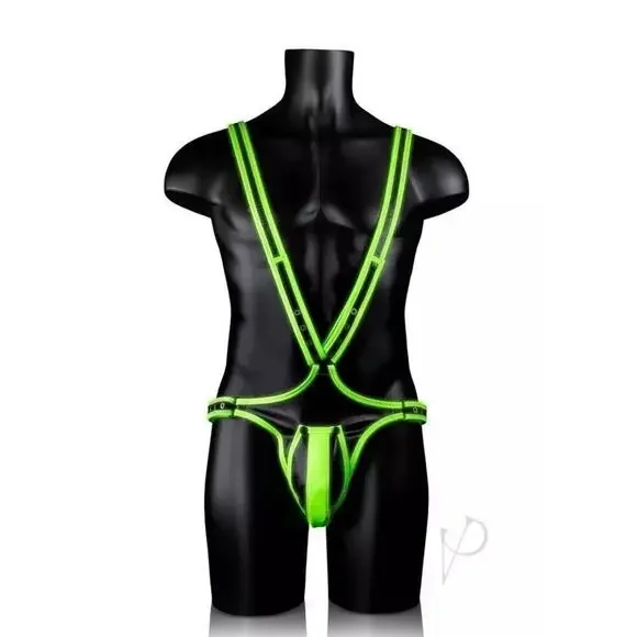 🦋B2G1🦋OUCH! Glow In The Dark NEON GREEN Bonded Leather Full Body Harness | L/XL