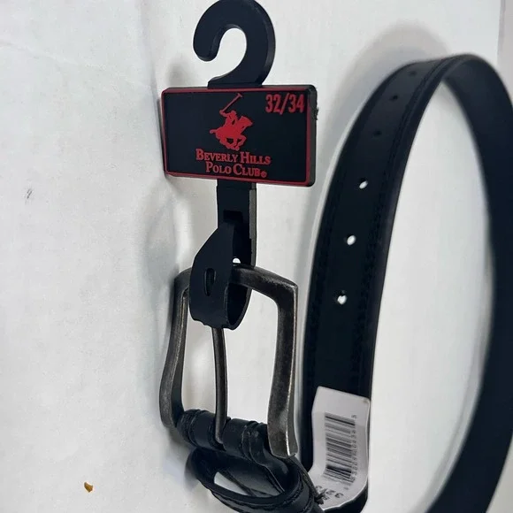 Beverly Hills Polo Club Belt Size 32 /‎ 34 Black Leather Silver Buckle New