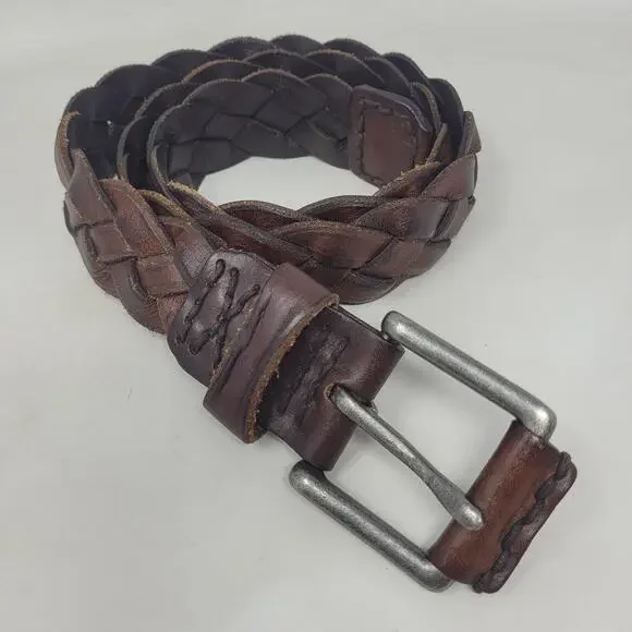 Hollister‎ Brown Leather Belt 32 Braided Woven Rugged Rustic Artisan Heritage