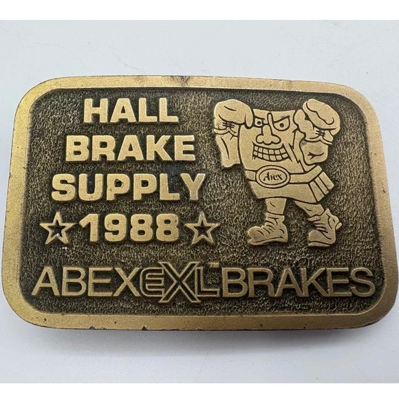 Abex EXL Brakes Hall‎ Brake Supply Belt Buckle 1988 Vintage Mascot Brass Tone