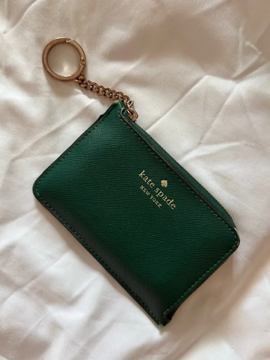 kate spade Emerald Green Saffiano Leather Key & Card Pouch with Gold Hardware