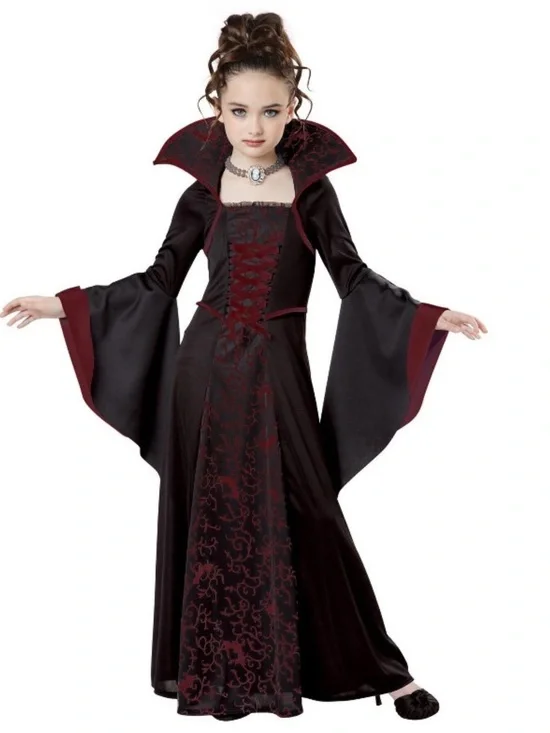 Girls Black and Burgundy Gothic Royal Vampire Costume Dress Halloween Large
