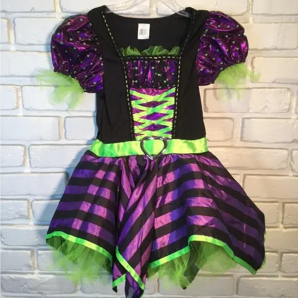 Purple & Lime Witch Costume Dress 6/6X