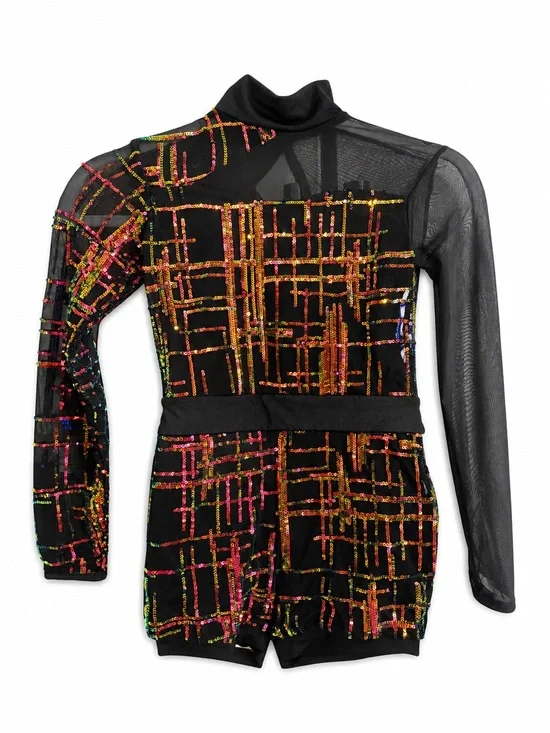 Weissman Black Mesh Sequin Grid Dance Costume