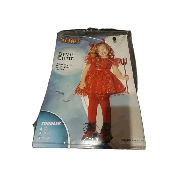 Spirit Devil Halloween Costume Dress Headband Tights Hair Pitchfork Size 2T‎