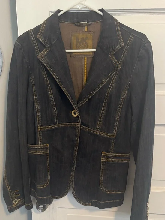 Michael Kors Black Denim Blazer with Gold Stitching