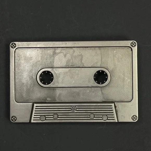 Vintage Cassette Tape Belt Buckle Unisex Silver Retro Music 80s 90s Novelty