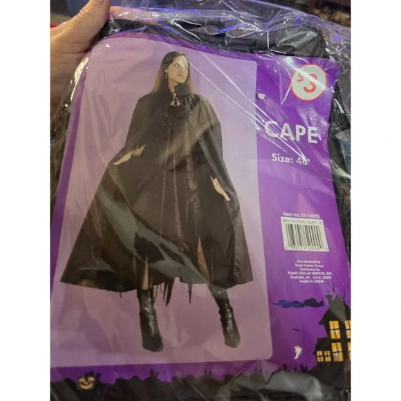Nos  Vtg Halloween Vampire Cape * 48 Inches * Black  NEW IN BAG