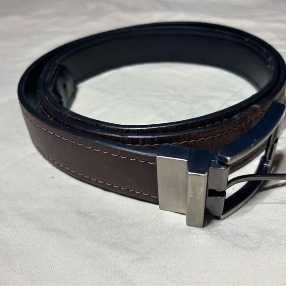 Men’s 46/48 Reversible Black Brown Leather Silver Tone Buckle Belt Size 48” EPC
