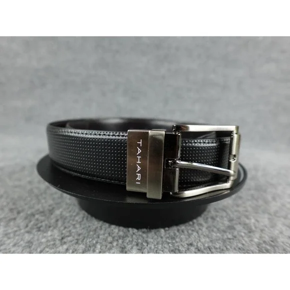 Tahari Reversible Textured Leather Dress‎ Belt Gunmetal Buckle Mens Size 34