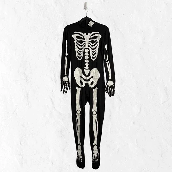 Spooktacular Creations Skeleton Jumpsuit Kids XL 12-14 Black Halloween Costume
