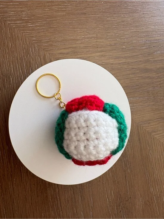 Handmade Crochet Keychain soccer ball in Red, Green & White
