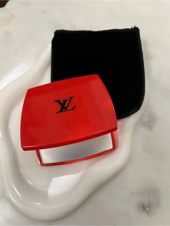LV Black Logo Red Compact Mirror