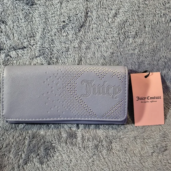 Juicy Couture Slate Blue Lovely Day Flap Clutch with Textured Design