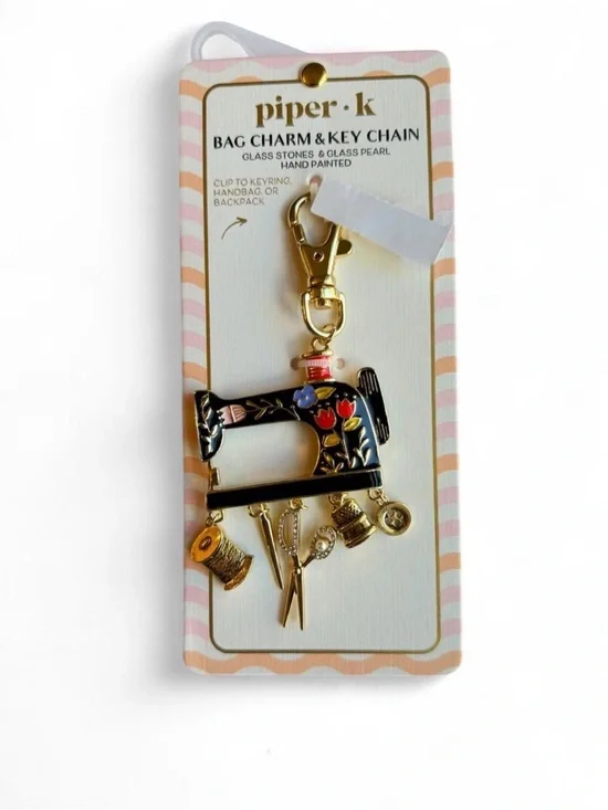 Piper Black & Gold Hand-Painted Sewing Machine Bag Charm