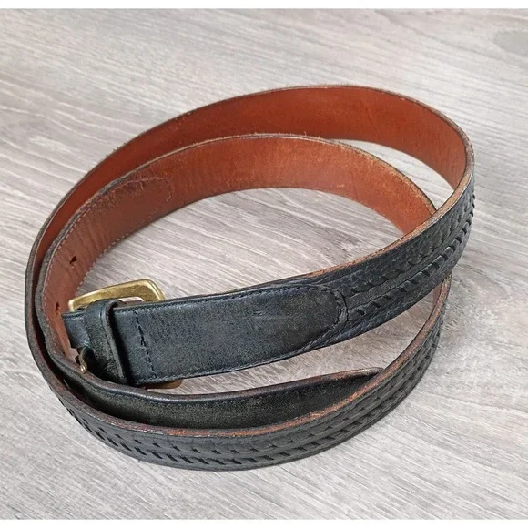 Genuine American Bison Leather Belt USA Tooled‎ Western Buck Lace Worn  Black