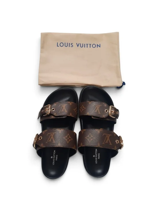Louis Vuitton Brown Monogram Double-Buckle Women's Slide Sandals