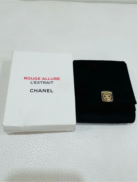 CHANEL Black Velvet Compact Case for lipsticks with Mirror and Gold-Tone Logo