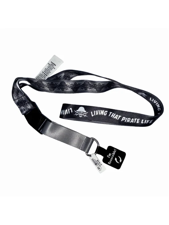 Disney Pirate Life Lanyard One Size Black Grey Reversible NWT