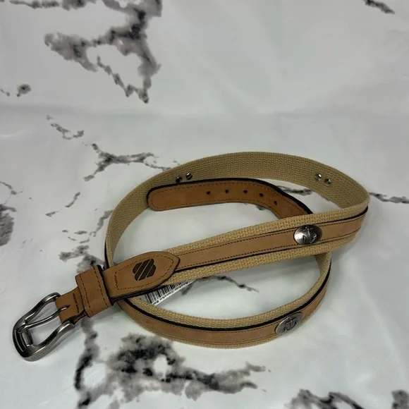 West Marine Anchor Concho Belt Leather on Cotton Webbing Nickle Roller Buckle